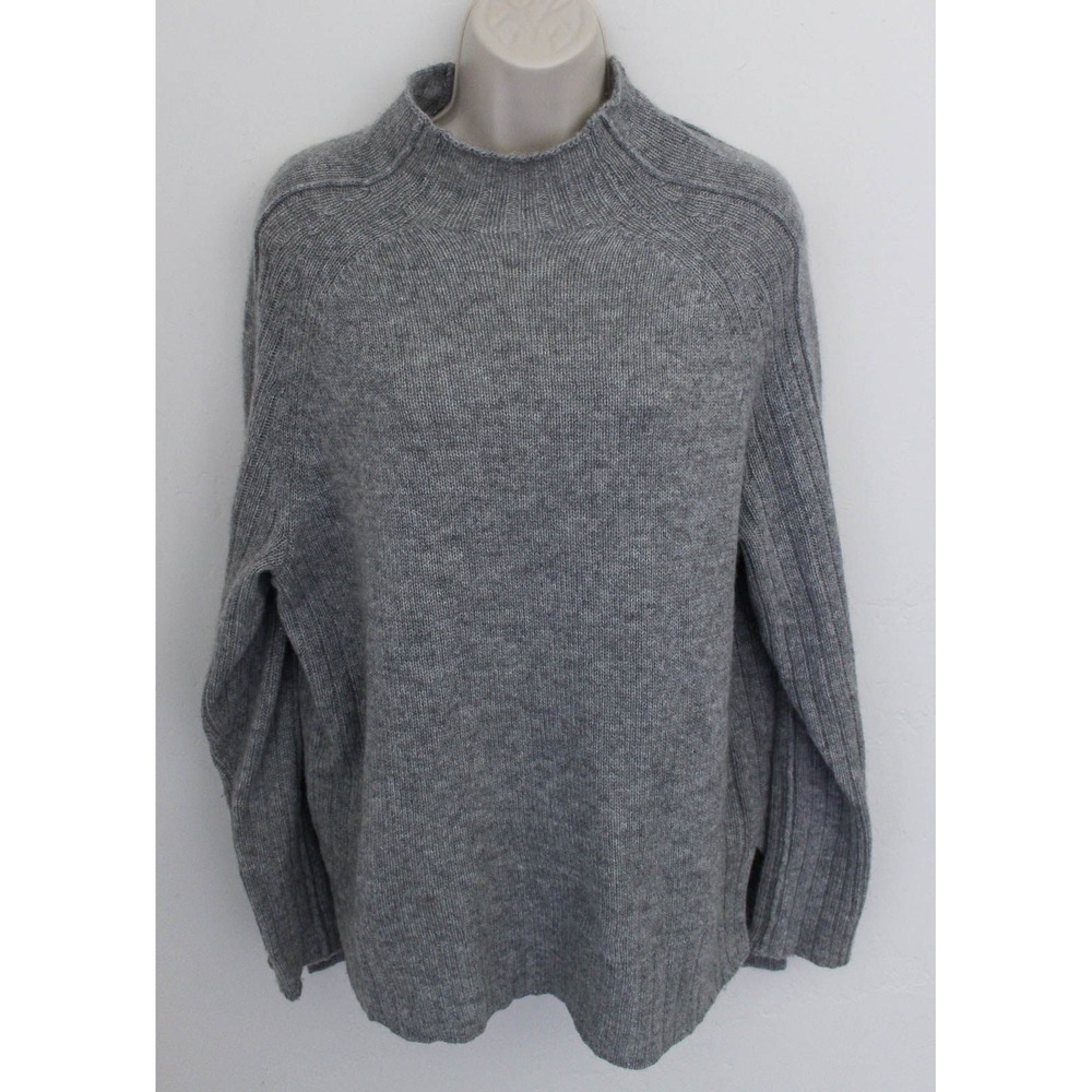 360 Cashmere Sweater Medium Gray Ribbed Pullover Mock Neck Relaxed Long Sleeve